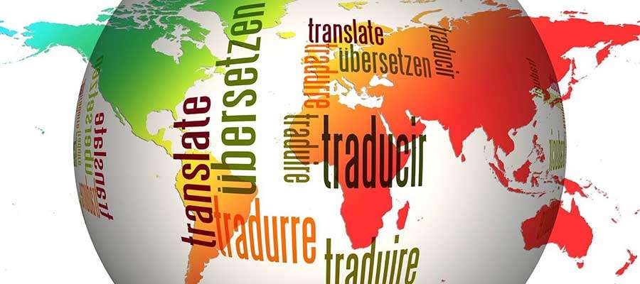 várias línguas no globo