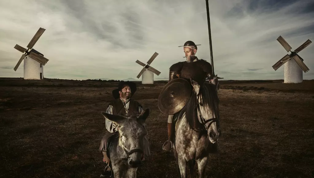Dom Quixote e Sancho Panza cavalgando