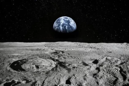 A Terra vista do solo lunar.